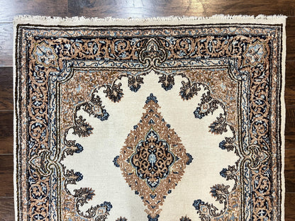 Square Persian Kirman Rug 4x4, Semi Open Field, Handmade
