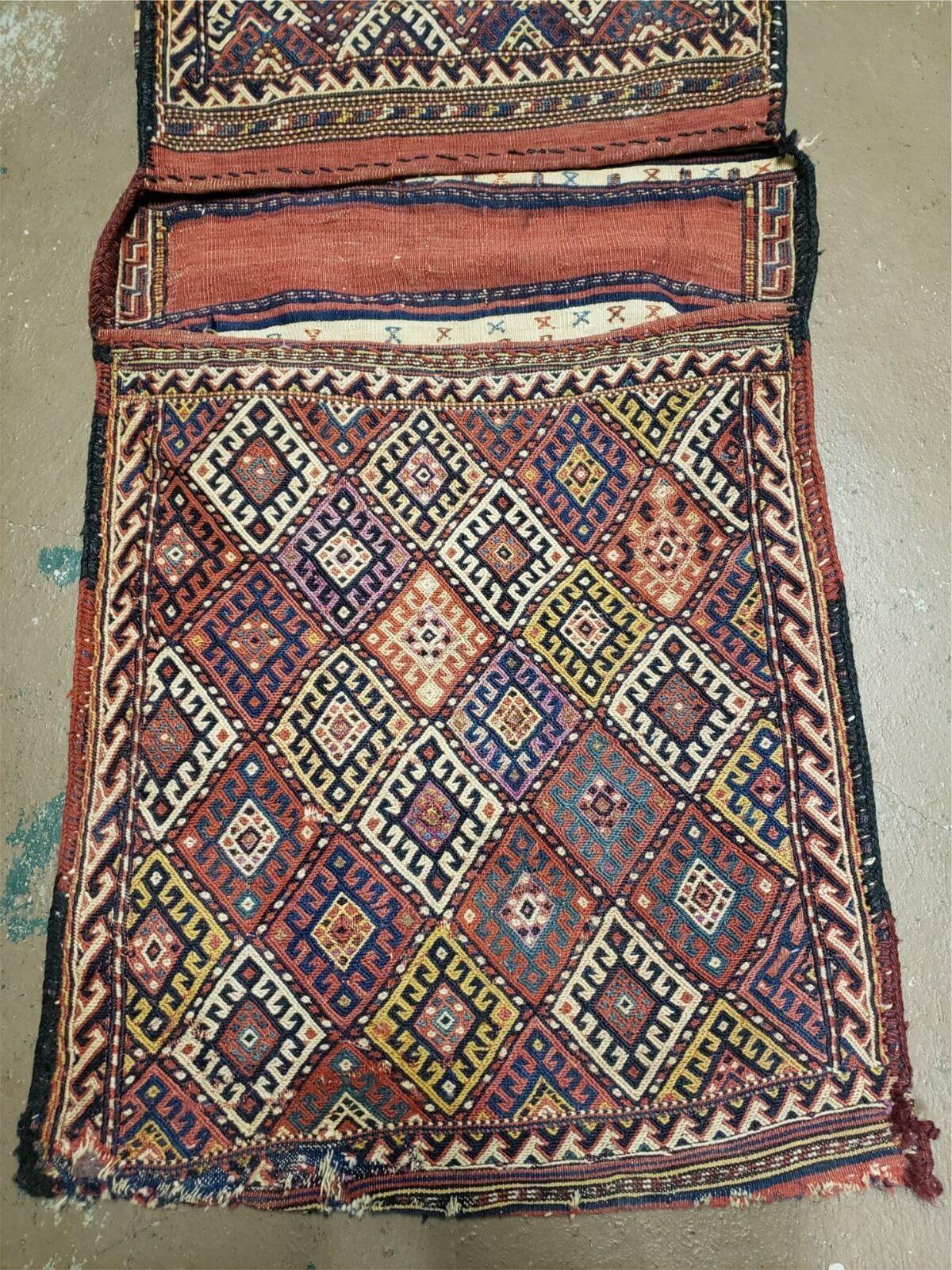 26" X 56" Antique Handmade Authentic Tribal Wool Rug Double Bag Tobreh