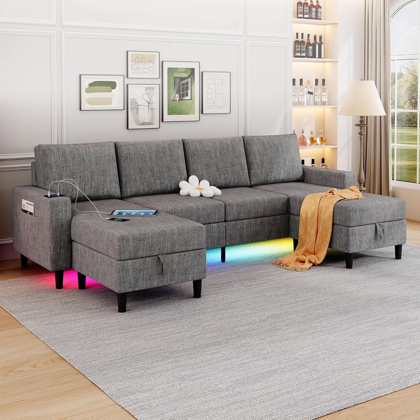 Light Grey 4 Seat Reversible Chaise Sectional Sofa