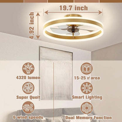 19.7In Low Profile Ceiling Fan With Remote And Dimmable LED