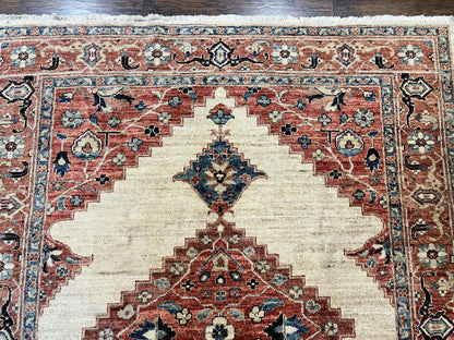 Peshawar Rug 5x7, Wool Hand Knotted Handmade Vintage Carpet, Serapi Design, Pakistani Rug 5 x 7 ft, Medium Sized, Geometric Rug