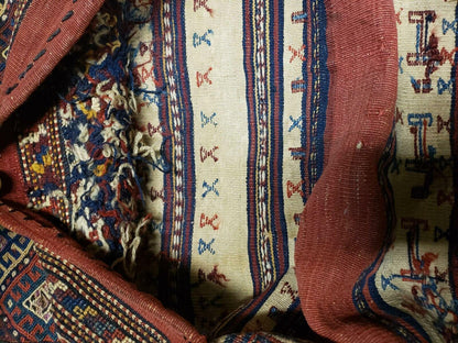 26" X 56" Antique Handmade Authentic Tribal Wool Rug Double Bag Tobreh