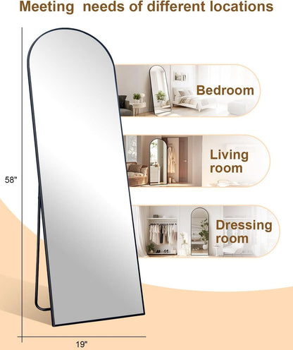 58x19 Inch Arched Floor Standing Full Length Mirror Black