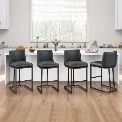 24 Inch Dark Gray Leather Counter Height Bar Stools Set 2