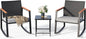 Outdoor Rocking Bistro Set With Cushions And Glass Table