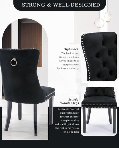 Black Velvet Tufted Dining Chairs With Nailhead Trim Set of 2