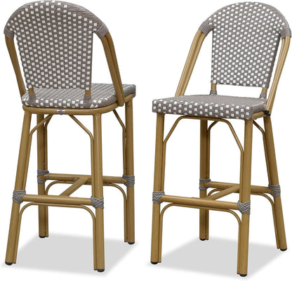 French Style Rattan Bar Stools Set for Outdoor Spaces