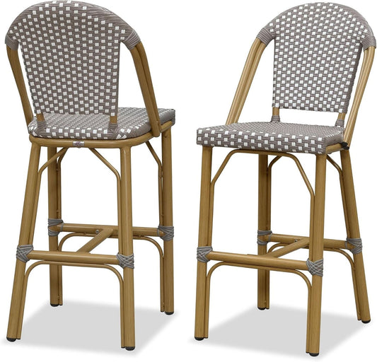French Style Rattan Bar Stools Set for Outdoor Spaces