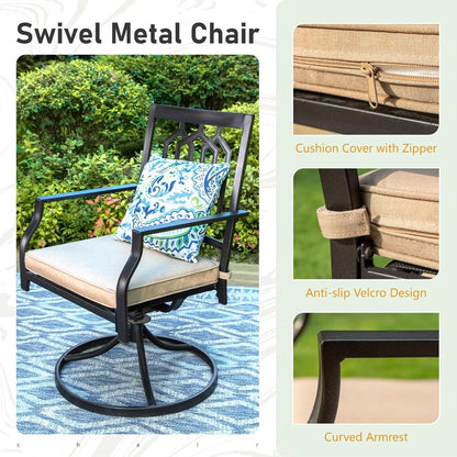 Patio Dining Set 5 Pieces With 37 Inch Table And Cushioned Swivel Chairs
