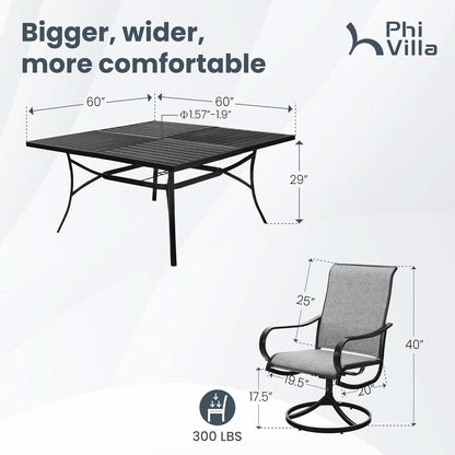 Outdoor Dining Set 9 With Square Table And 8 Swivel Chairs
