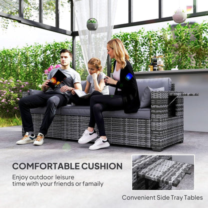 Three Seater Wicker Sofa with Side Tray Tables