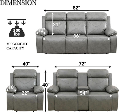 Power Recliner Sofa Set With LED Lights Grey Two Piece