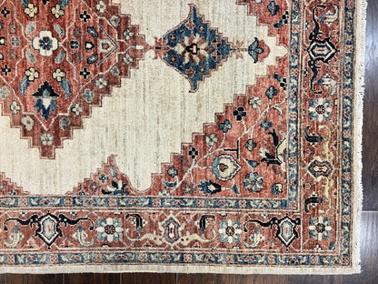 Peshawar Rug 5x7, Wool Hand Knotted Handmade Vintage Carpet, Serapi Design, Pakistani Rug 5 x 7 ft, Medium Sized, Geometric Rug
