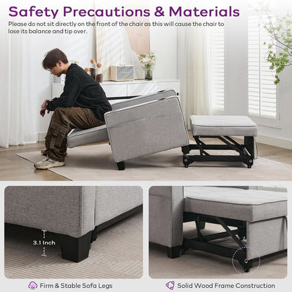 Charcoal Grey Convertible Sleeper Chair With USB Ports
