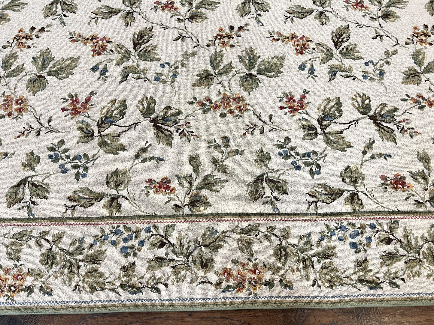 Vintage Stark Carpet 7x10, Ivory and Green, European Aubusson Design, Allover Pattern, Stark Rug