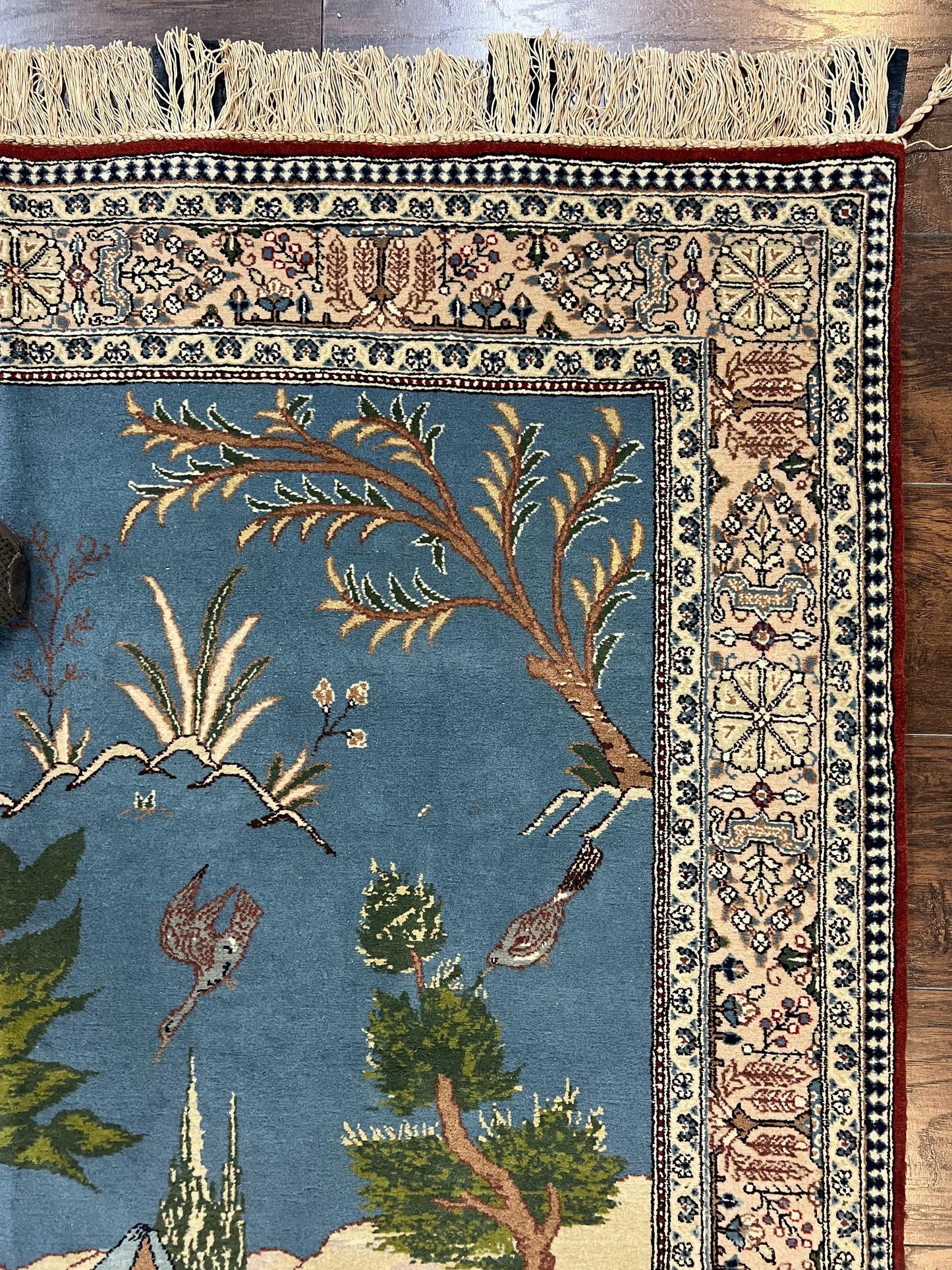 Vintage Persian Qum Pictorial Rug 5x7 - Wool & Silk