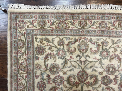Indo Persian Rug 4x6, Vintage Handmade Wool Carpet, Floral Allover Pattern, Beige, Pair B