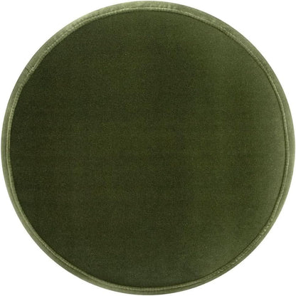 Olive Performance Velvet Round Ottoman With Fringe