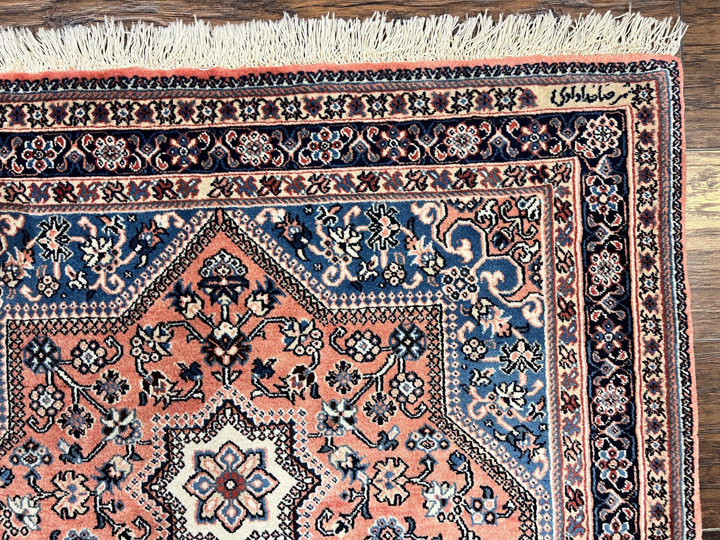 Persian Shiraz Rug 3x5, Geometric Tribal Rug, Wool Hand Knotted Vintage Carpet, Light Red & Blue, Signed by Masterweaver