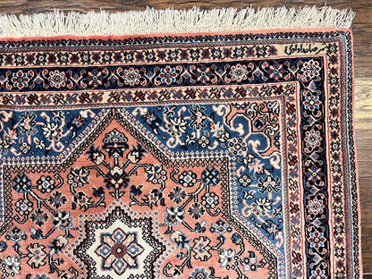 Persian Shiraz Rug 3x5, Geometric Tribal Rug, Wool Hand Knotted Vintage Carpet, Light Red & Blue, Signed by Masterweaver