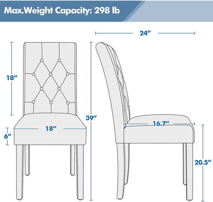 Tufted Leather Dining Chairs Set of 2 White Wood Legs