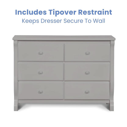 Six Drawer Dresser In Grey With Interlocking Drawers