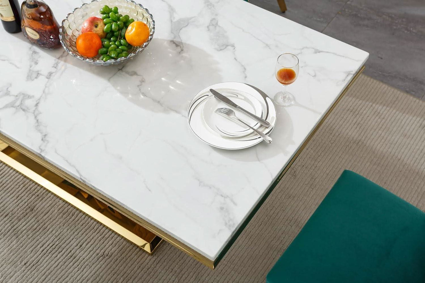 Faux Marble Dining Table 70 Inch With X Pedestal Base