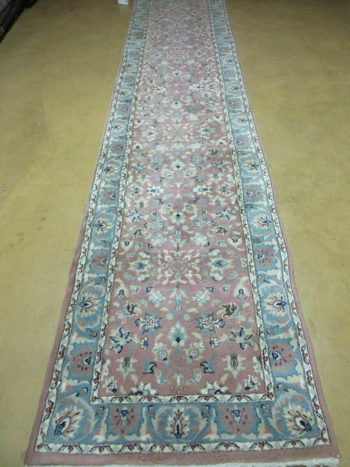 2' 8" X 12' Vintage Handmade India Floral Wool Runner Rug Nice