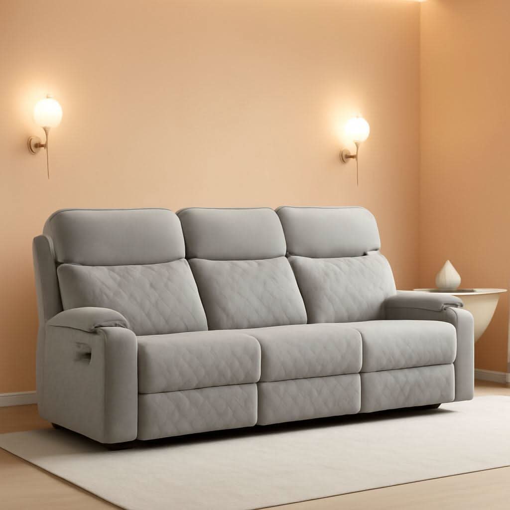 Electric Recliner Sofa USB Type C Ports Light Grey