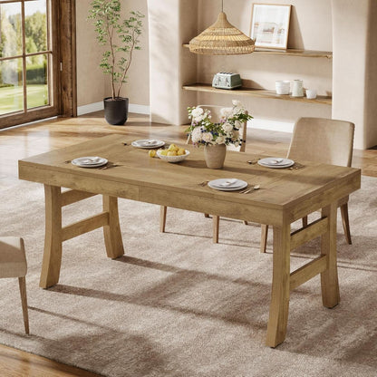 63 Inch Farmhouse Rectangular Wood Dining Table Kitchen