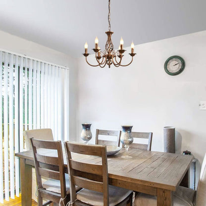 Bronze Rustic Farmhouse Chandelier Six Light Pendant