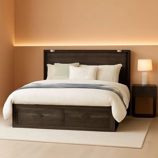 Queen Murphy Bed With Black Oak Finish And Storage