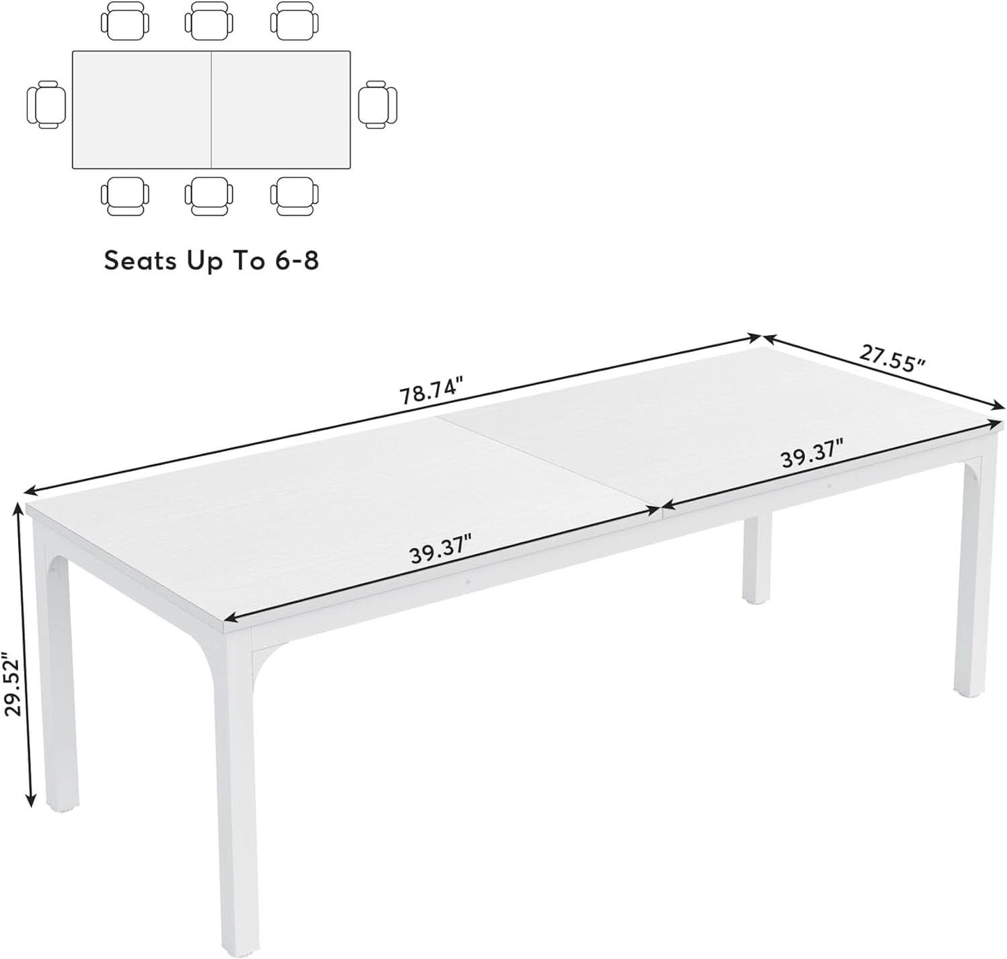 White 78-Inch Dining Table For 6-8, Rectangular Dining Room