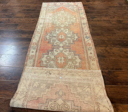 Antique Turkish Runner Rug 3 x 9.6, Farmhouse Rug, Geometric Runner, Handmade, Vintage Rug for Modern Home