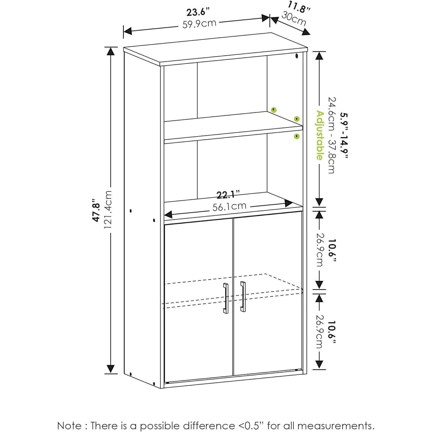 Pasir 4 Tier Storage Bookcase Black Oak Adjustable Shelves