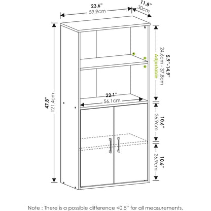 Pasir 4 Tier Storage Bookcase Black Oak Adjustable Shelves