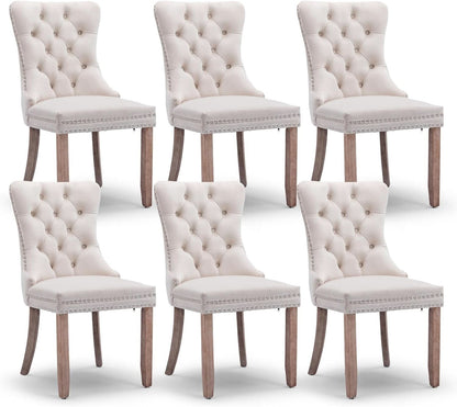 Velvet Dining Chairs Set Of 6 Beige Tufted High Back