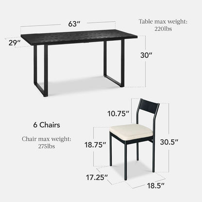 Six Seat Contemporary Dining Set Black Upholstered