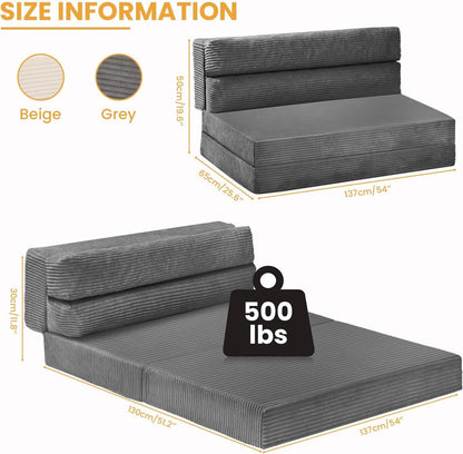 Full Size Transformable Memory Foam Sofa Bed Grey Corduroy