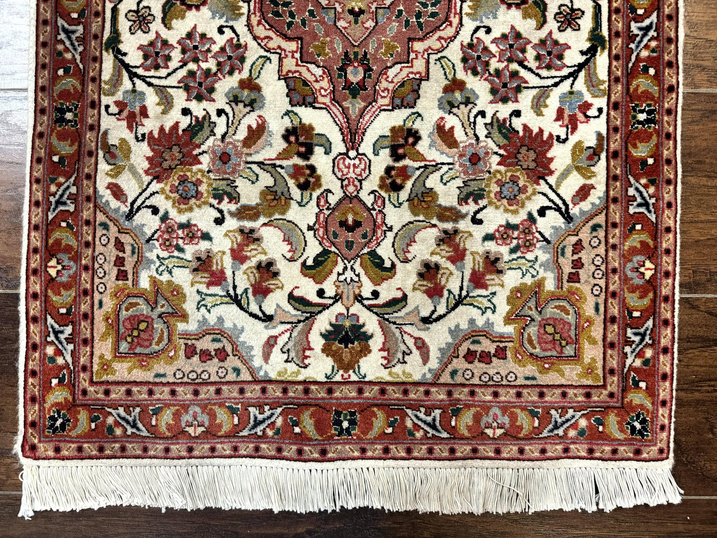 Small Persian Tabriz Rug 2x3, Floral Medallion, Wool and Silk, 340 KPSI
