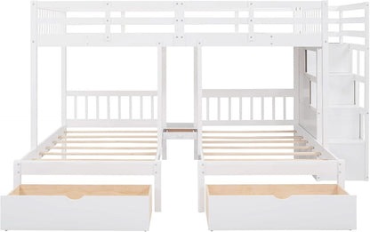 White Triple Bunk Bed With Storage Staircase Full Over Twin And Twin Bunk Bed