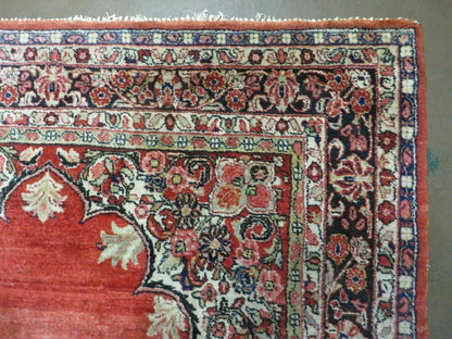 Antique Persian Sarouk Rug 5x8, Red, Semi Open Field, Hand Knotted, Wool