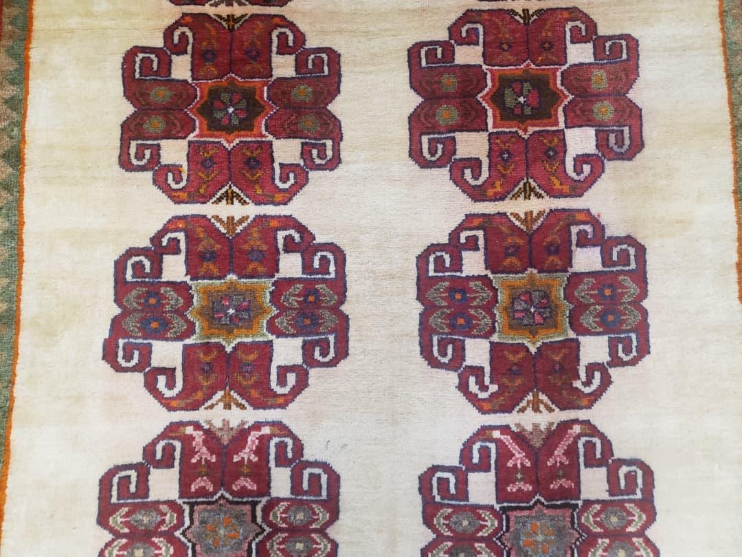 Vintage Persian Gabbeh Rug, Dark Red & Cream, Hand-Knotted, 5' x 6' 4"