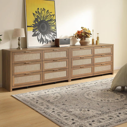 Rattan Dresser FiftySixPointNineInches Wide Six Drawer