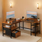 Fifty Nine Inch L Shaped Desk With Power Outlet And Storage Shelves