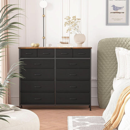 12 Drawer Dresser With Fabric Drawers For Bedroom And Closet Storage