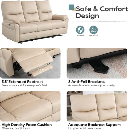Beige Power Reclining Sofa For Living Room Comfort