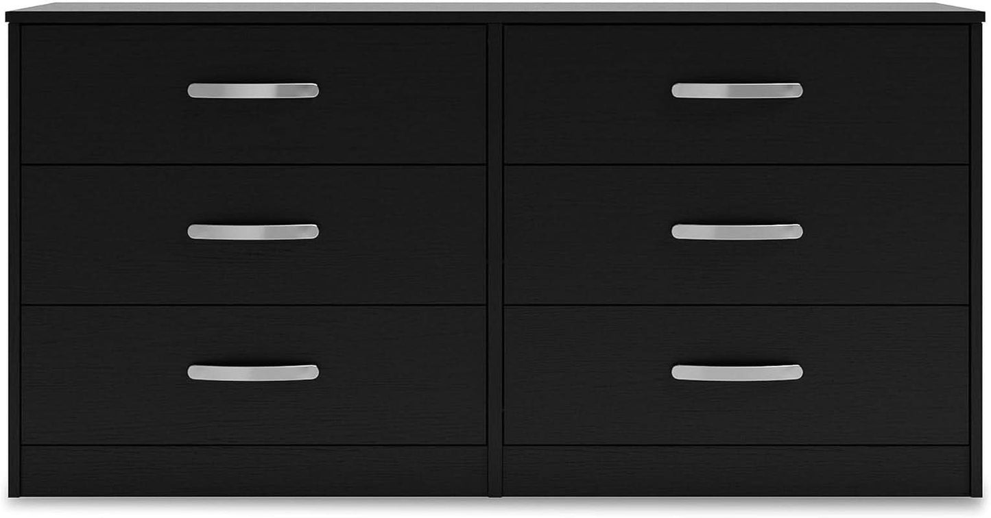 Black Contemporary Six Drawer Dresser Ball Bearing Slides
