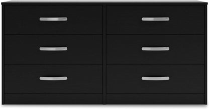 Black Contemporary Six Drawer Dresser Ball Bearing Slides