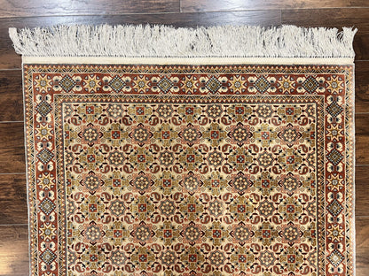 Turkish Kayseri Silk Rug 4x6, Hand Knotted Handmade Vintage Allover Pattern, Fine Silk Oriental Carpet 4 x 6 ft, Traditional Rug, Cream